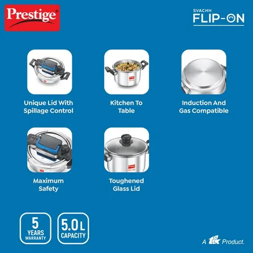 PRESTIGE FLIP-ON SS SVACHH 5 LTR (22 CM) PRESSURE COOKER - Image 2
