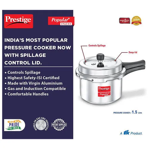 PRESTIGE POPULAR PLUS SVACHH ALUMINIUM COOKER 1.5 LTR - Image 3