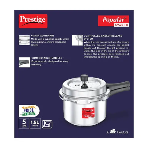 PRESTIGE POPULAR PLUS SVACHH ALUMINIUM COOKER 1.5 LTR - Image 4
