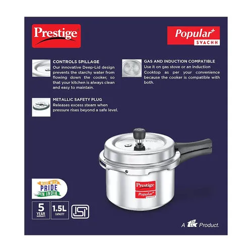 PRESTIGE POPULAR PLUS SVACHH ALUMINIUM COOKER 1.5 LTR - Image 5