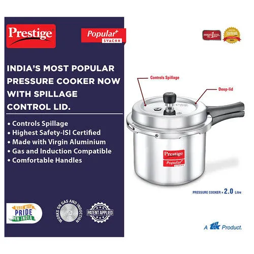 PRESTIGE POPULAR PLUS SVACHH ALUMINIUM COOKER 2 LTR TALL - Image 3