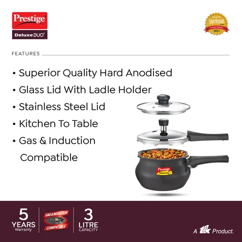 PRESTIGE DELUXE DUO + HA HANDI WITH GLASS LID COOKER 3 LTR - Image 4