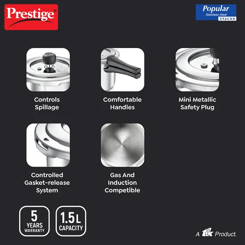 PRESTIGE SS POPULAR SVACHH OUTER LID PRESSURE COOKER 1.5 LTR - Image 6