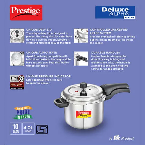PRESTIGE SS DELUXE ALPHA SVACHH OUTER LID PRESSURE COOKER 4 LTR - Image 3