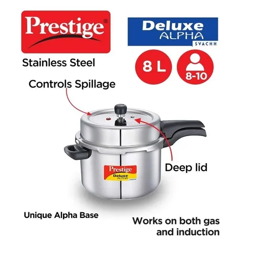 PRESTIGE SS DELUXE ALPHA SVACHH OUTER LID PRESSURE COOKER 8 LTR - Image 2
