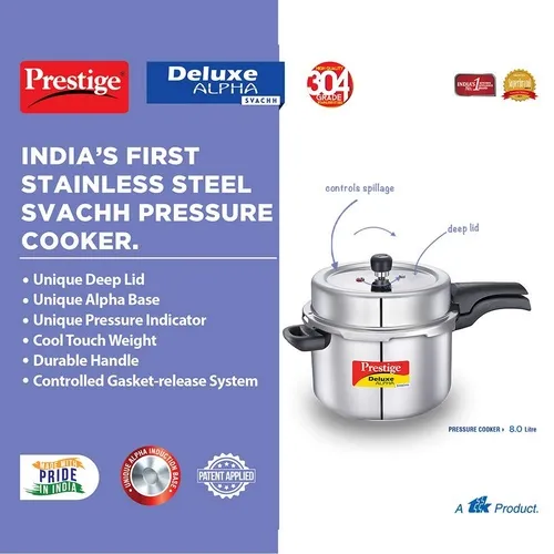 PRESTIGE SS DELUXE ALPHA SVACHH OUTER LID PRESSURE COOKER 8 LTR - Image 3