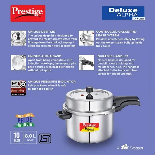 PRESTIGE SS DELUXE ALPHA SVACHH OUTER LID PRESSURE COOKER 8 LTR - Image 4