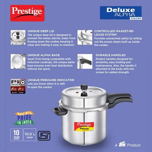 PRESTIGE SS DELUXE ALPHA SVACHH OUTER LID PRESSURE COOKER 10 LTR - Image 4