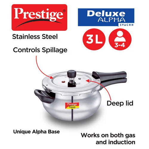 PRESTIGE SS DELUXE ALPHA SVACHH OUTER LID PRESSURE COOKER 3 LTR MINI HANDI - Image 2