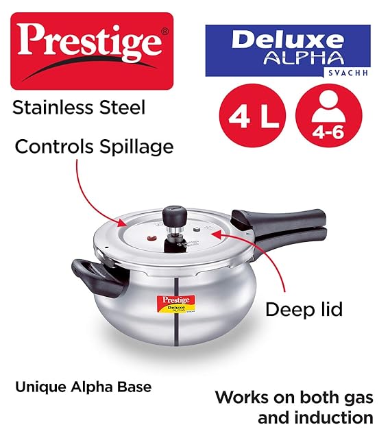 PRESTIGE SS DELUXE ALPHA SVACHH OUTER LID PRESSURE COOKER 4 LTR JUNIOR HANDI - Image 3