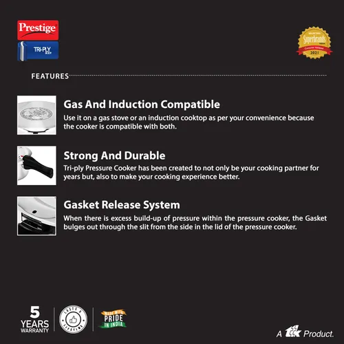 PRESTIGE TRIPLY SVACHH OUTER LID PRESSURE COOKER 3 LTR - Image 2