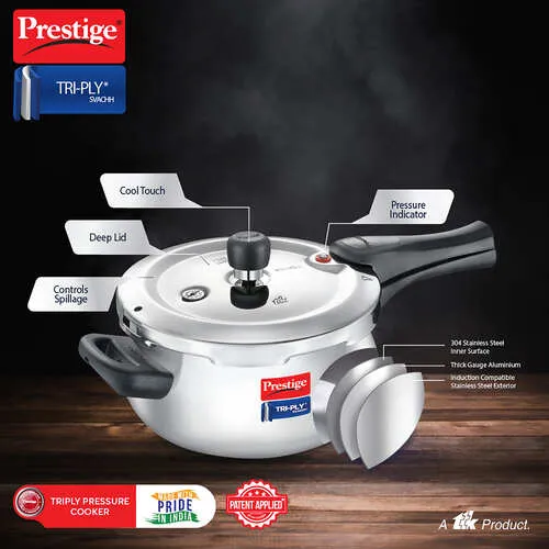 PRESTIGE TRIPLY SVACHH OUTER LID PRESSURE COOKER HANDI 5 LTR - Image 6