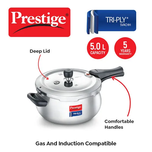 PRESTIGE TRIPLY SVACHH OUTER LID PRESSURE COOKER HANDI 5 LTR - Image 3