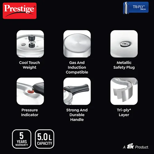 PRESTIGE TRIPLY SVACHH OUTER LID PRESSURE COOKER HANDI 5 LTR - Image 5