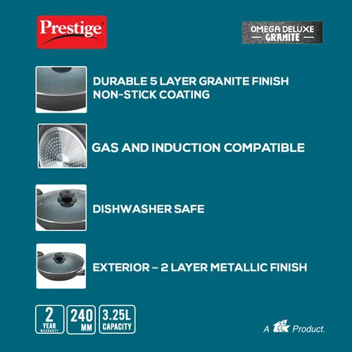 PRESTIGE OMEGA DELUXE GRANITE COOKWARE KADAI 24 CM - Image 4