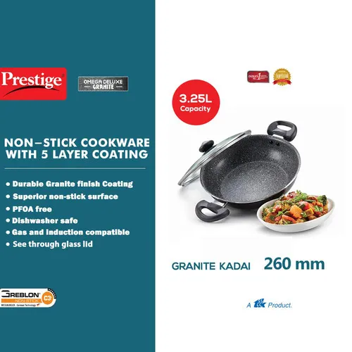PRESTIGE OMEGA DELUXE GRANITE COOKWARE KADAI 26 CM - Image 3