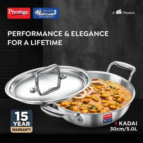 PRESTIGE TRIPLY SPLENDID COOKWARE KADAI WITH LID - 30 CM - Image 2