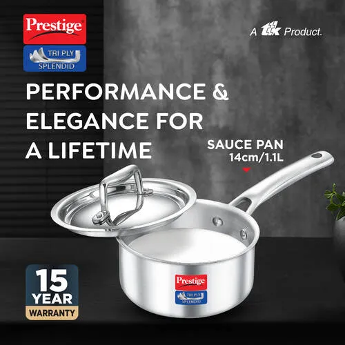 PRESTIGE TRIPLY SPLENDID COOKWARE SAUCE PAN WITH LID - 14 CM - Image 2