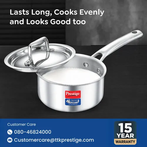 PRESTIGE TRIPLY SPLENDID COOKWARE SAUCE PAN WITH LID - 14 CM - Image 6