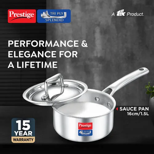 PRESTIGE TRIPLY SPLENDID COOKWARE SAUCE PAN WITH LID - 16 CM - Image 2