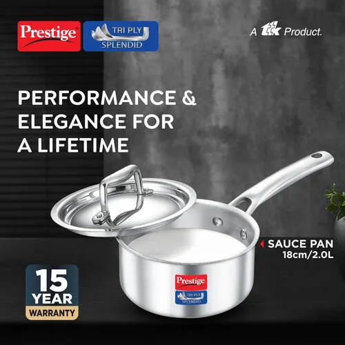 PRESTIGE TRIPLY SPLENDID COOKWARE SAUCE PAN WITH LID - 18 CM - Image 2