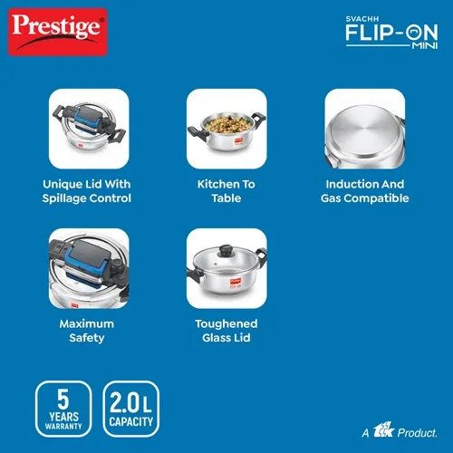 PRESTIGE FLIP-ON SS SVACHH 2 LTR (18 CM) PRESSURE COOKER - Image 2