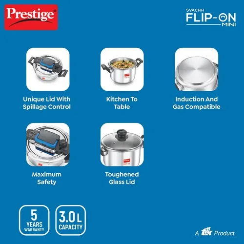 PRESTIGE FLIP-ON SS SVACHH 3 LTR (18 CM) PRESSURE COOKER - Image 5