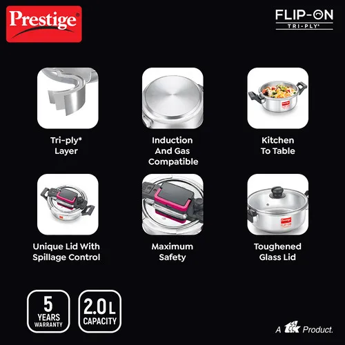 PRESTIGE FLIP-ON TRIPLY SVACHH 2 LTR PRESSURE COOKER - Image 6