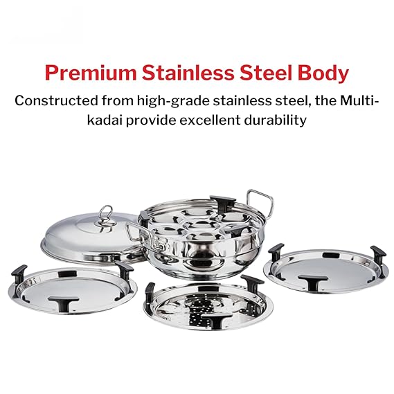 VINOD SAS BOTTOM COOKWARE INDUCTION FRIENDLY MULTI KADAI (WITH SS LID) - Image 3