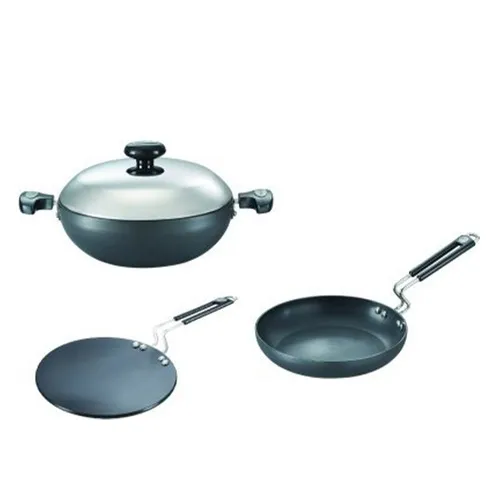 PRESTIGE COOKWARE SET HARD ANODISED PLUS (3PCS SET) KADAI 24CM WITH LID / ROTI TAWA 22.5CM / FRY PAN 24CM