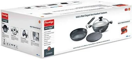 PRESTIGE COOKWARE SET HARD ANODISED PLUS (3PCS SET) KADAI 24CM WITH LID / ROTI TAWA 22.5CM / FRY PAN 24CM - Image 2