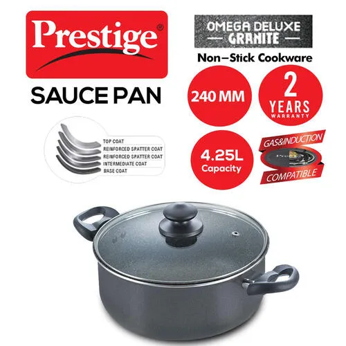 PRESTIGE OMEGA DELUXE GRANITE COOKWARE SAUCE PAN 24CM WITH LID - Image 2