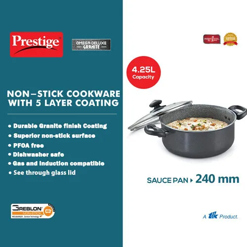 PRESTIGE OMEGA DELUXE GRANITE COOKWARE SAUCE PAN 24CM WITH LID - Image 3