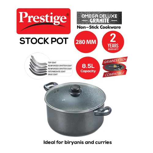 PRESTIGE OMEGA DELUXE GRANITE COOKWARE STOCK POT 28CM WITH LID - Image 2