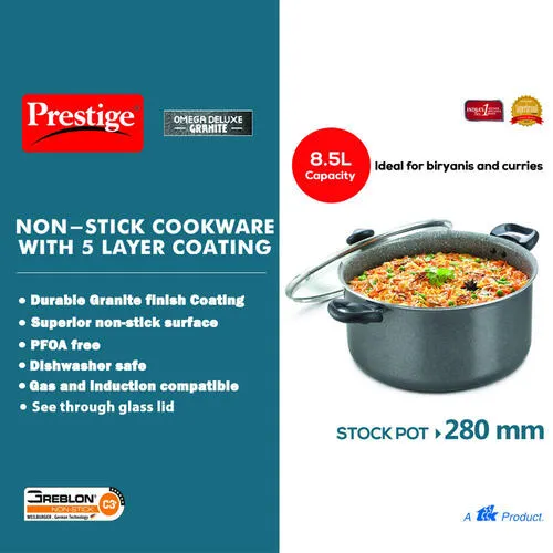 PRESTIGE OMEGA DELUXE GRANITE COOKWARE STOCK POT 28CM WITH LID - Image 3