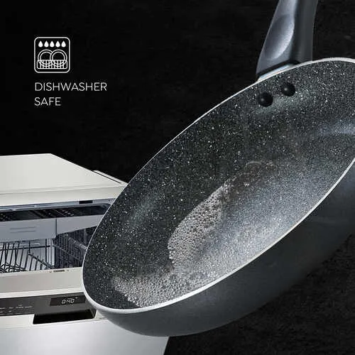 PRESTIGE COOKWARE SET OMEGA DELUXE GRANITE (3PCS SET) KADAI 24CM WITH LID / OMNI TAWA 28CM / FRY PAN 24CM - Image 6