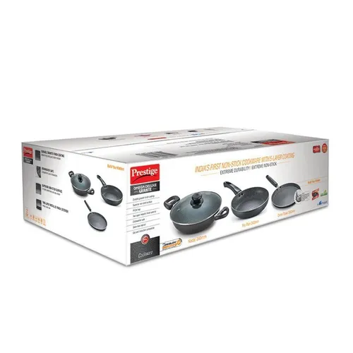PRESTIGE COOKWARE SET OMEGA DELUXE GRANITE (3PCS SET) KADAI 24CM WITH LID / OMNI TAWA 28CM / FRY PAN 24CM - Image 7