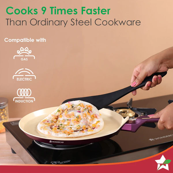WONDERCHEF BELLAGIO HEALTHY CERAMIC NON-STICK DOSA TAWA (DEEP PURPLE) 28CM - Image 4
