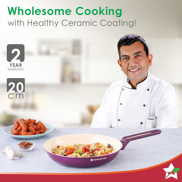 WONDERCHEF BELLAGIO HEALTHY CERAMIC NON-STICK FRY PAN (DEEP PURPLE) 20CM 1.1L - Image 2