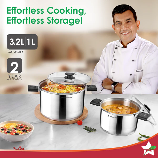 WONDERCHEF S.S. CLICK & COOK CASSEROLE SET OF 2 WITH LIDS (14CM 1L / 19CM 3L) - Image 2