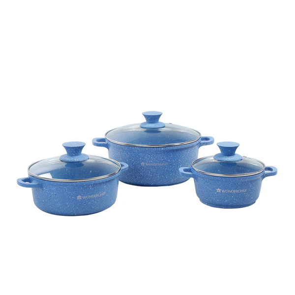 WONDERCHEF GRANITE DIE-CAST CASSEROLE 6 PCS SET (BLUE) (16CM-1.15L / 20CM-2L / 24CM-4.5L)