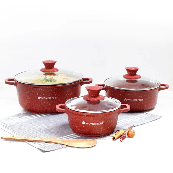 WONDERCHEF GRANITE DIE-CAST CASSEROLE 6 PCS SET (RED) (16CM-1.15L / 20CM-2L / 24CM-4.5L)