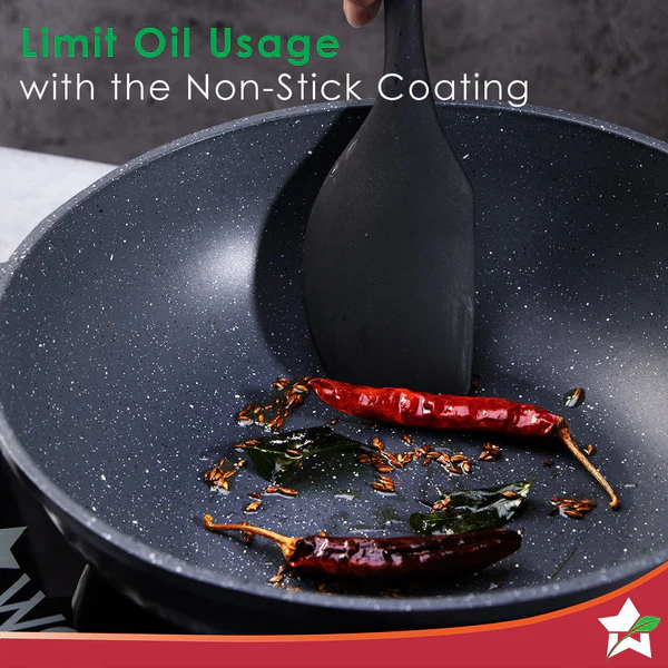 WONDERCHEF DIE-CAST DURALITE COOKWARE 4 PCS SET (DOSA TAWA 28CM / FRY PAN 24CM / KADHAI + LID 24CM) - Image 4