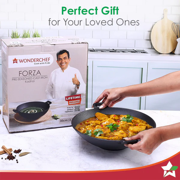 WONDERCHEF FORZA PRE-SEASONED CAST-IRON KADHAI 30CM 3.35L - Image 9