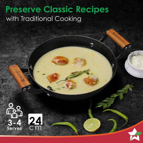 WONDERCHEF FERRO LIGHT-WEIGHT CAST IRON KADHAI 24CM 2.3L - Image 8