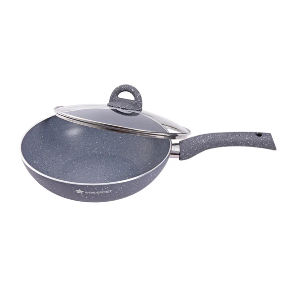WONDERCHEF GRANITE NON-STICK 4PC SET (GREY) DOSA TAWA 26CM / FRYPAN WITH LID 26CM 2L / WOK 26CM 2.7L - Image 3