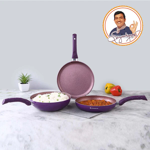 WONDERCHEF GRANITE NON-STICK 4PC SET (PURPLE) DOSA TAWA 26CM / FRYPAN WITH LID 26CM 2L / WOK 26CM 2.7L - Image 7