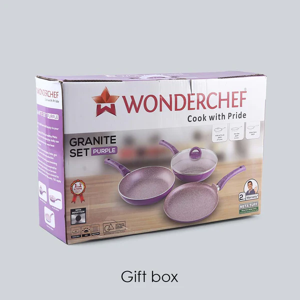 WONDERCHEF GRANITE NON-STICK 4PC SET (PURPLE) DOSA TAWA 26CM / FRYPAN WITH LID 26CM 2L / WOK 26CM 2.7L - Image 8