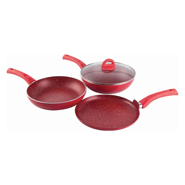 WONDERCHEF GRANITE NON-STICK 4PC SET (RED) DOSA TAWA 26CM / FRYPAN WITH LID 26CM 2L / WOK 26CM 2.7L - Image 4