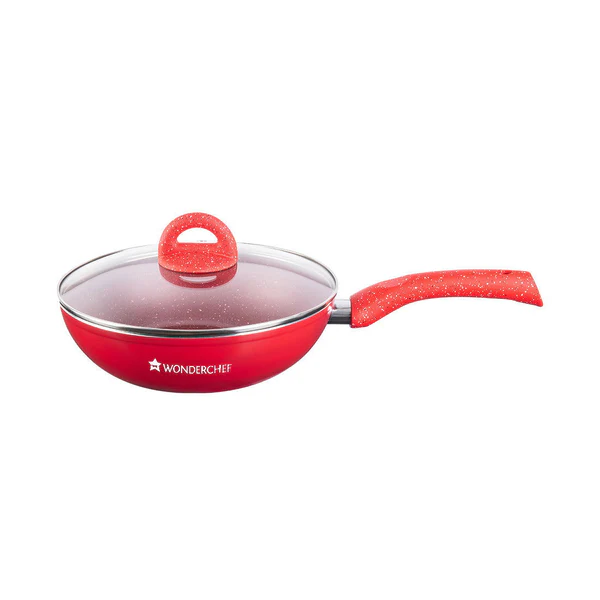 WONDERCHEF GRANITE NON-STICK 4PC SET (RED) DOSA TAWA 26CM / FRYPAN WITH LID 26CM 2L / WOK 26CM 2.7L - Image 5
